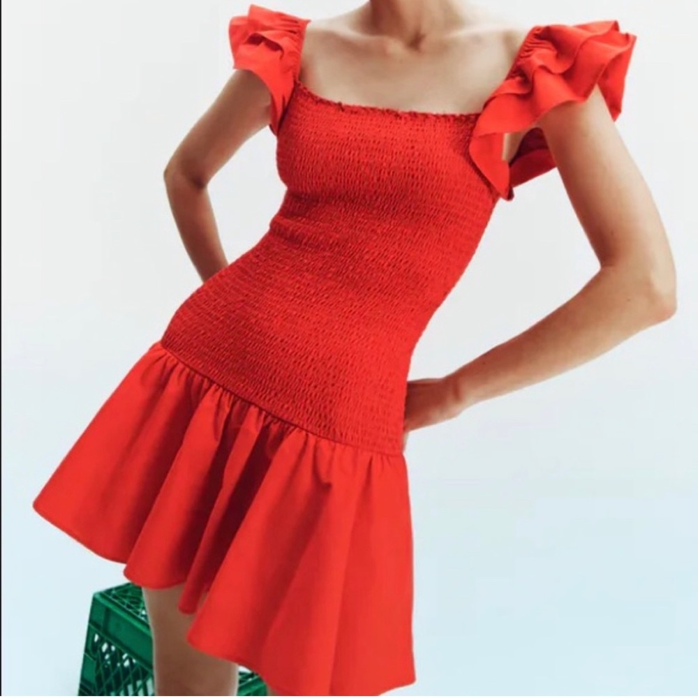 🆕Zara Bright Red Ruffled Dress